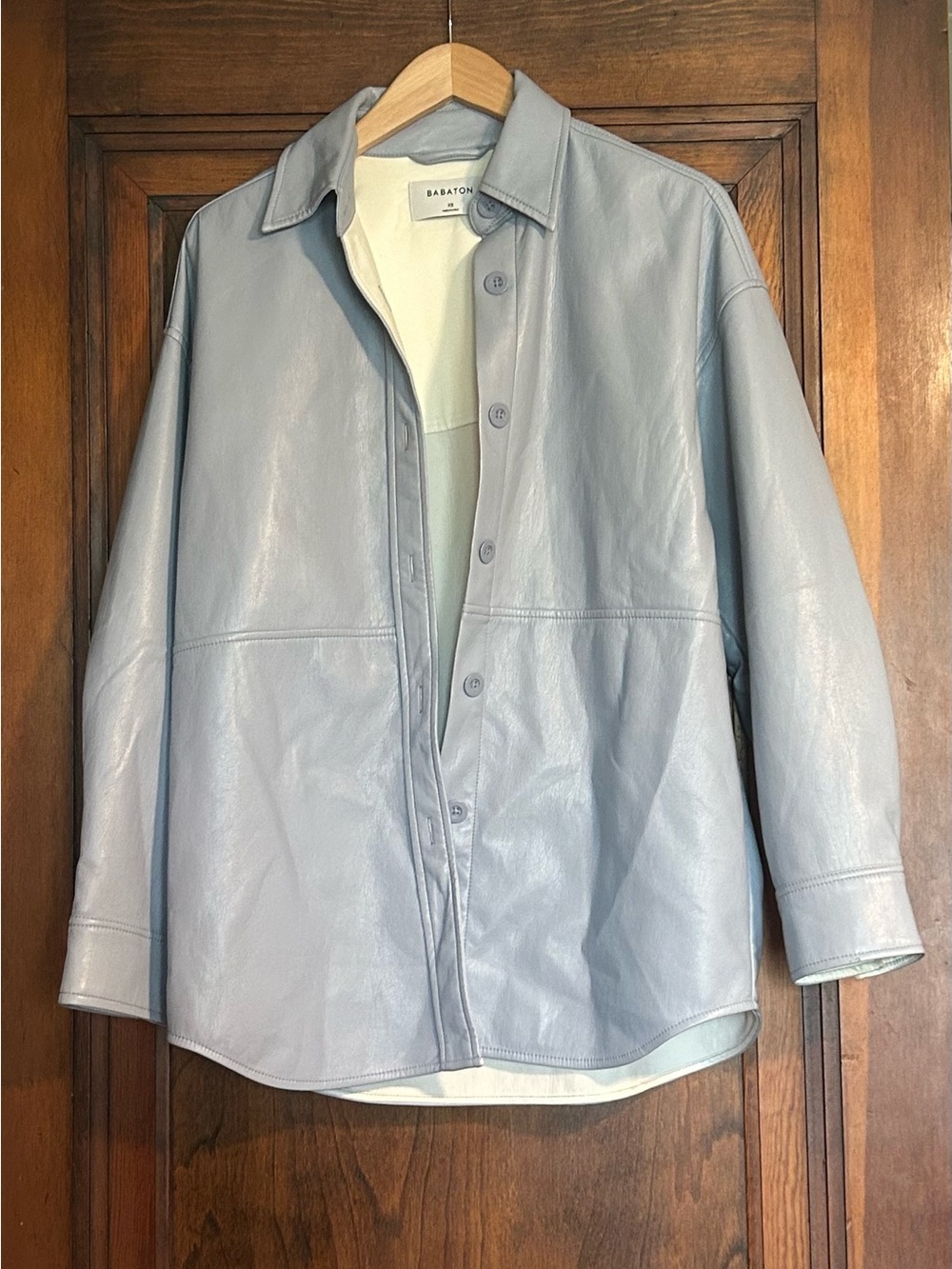 Babaton Aritzia Faux Leather Oversized Shacket Jacket Womens XS Blue Gray